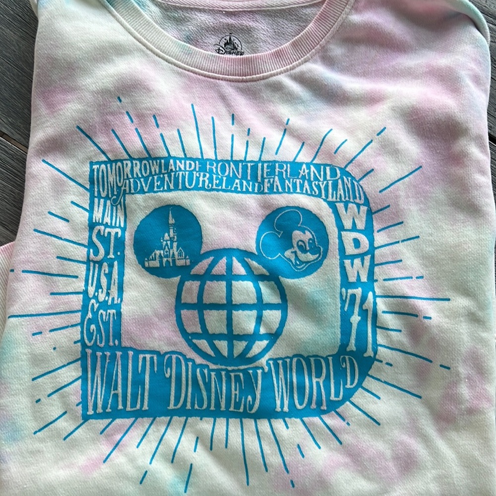 WALT DISNEY WORLD Tie Dye Mickey Castle Long Sleeve Lounge Pullover Sweatshirt